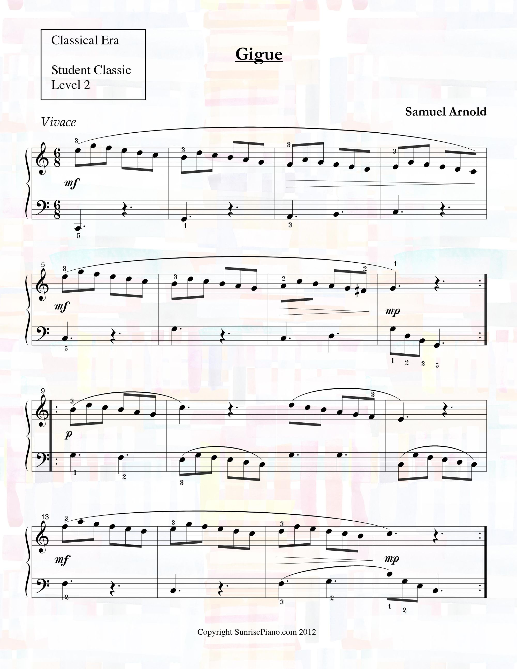 Samuel Arnold - Gigue - Piano Sheet Music