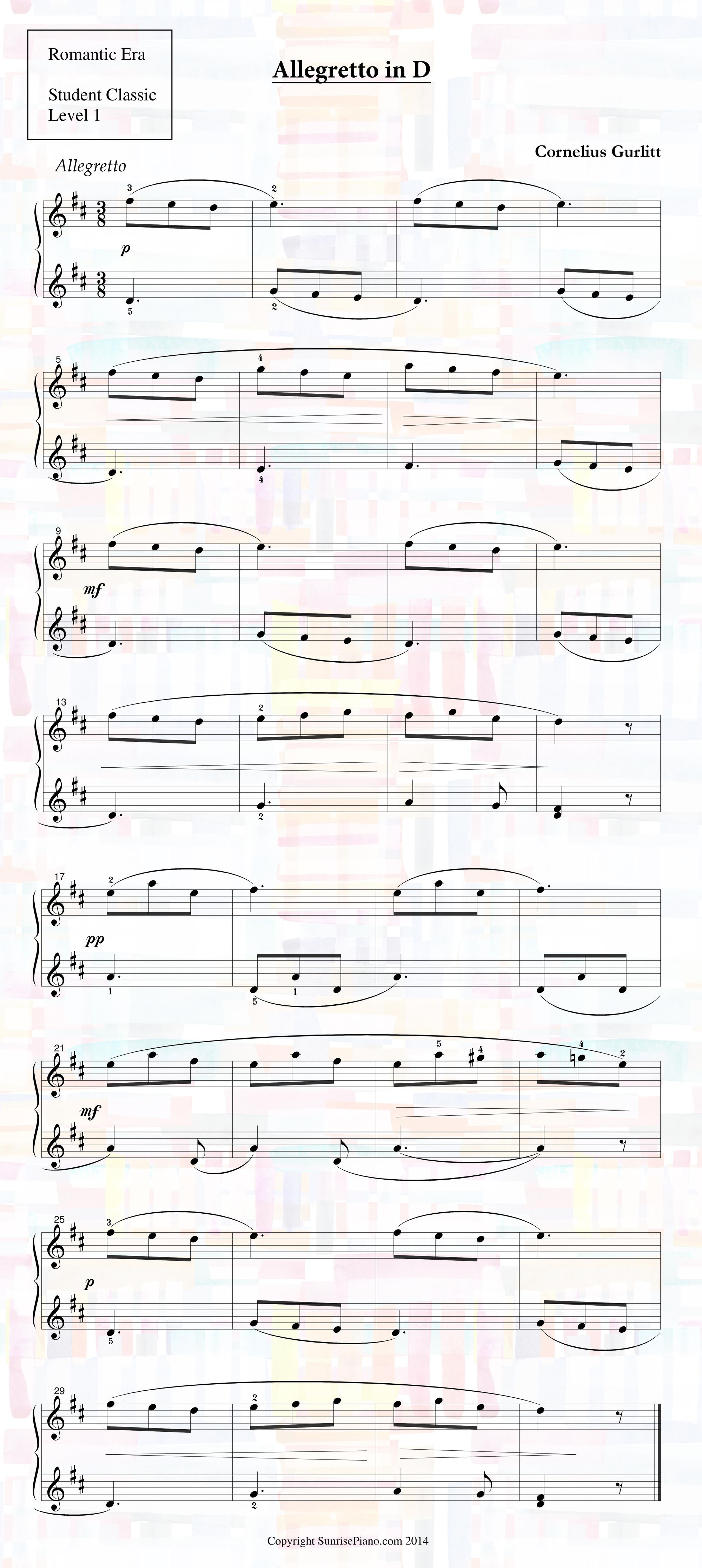 Cornelius Gurlitt - Allegretto in D - Piano Sheet Music