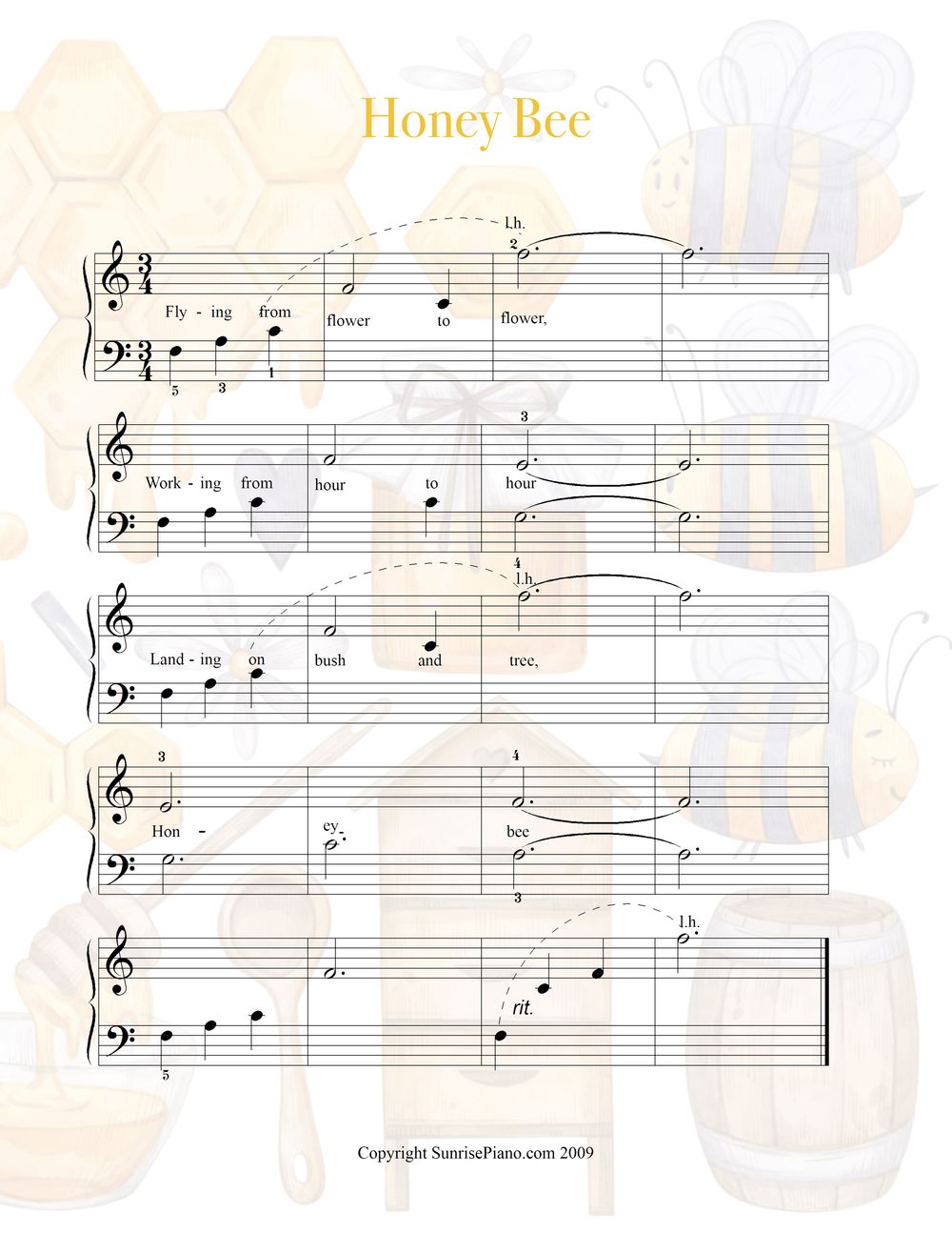Honey Bee Elementary Piano Sheet Music