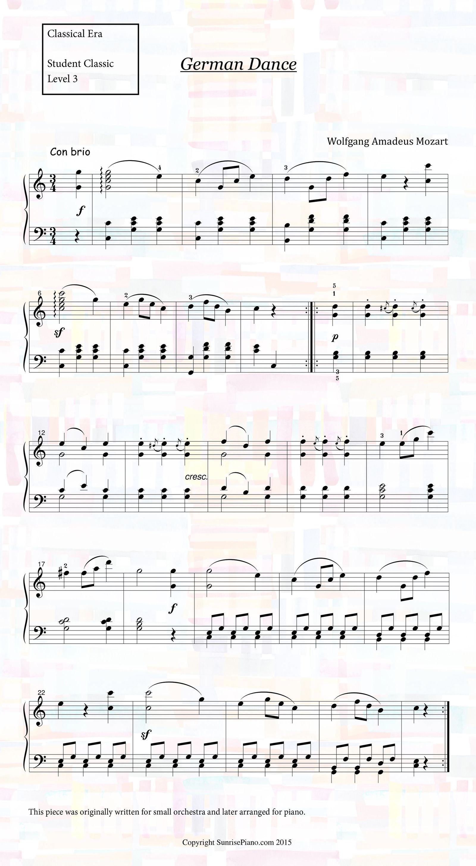 Mozart German Dance Piano Sheet Music