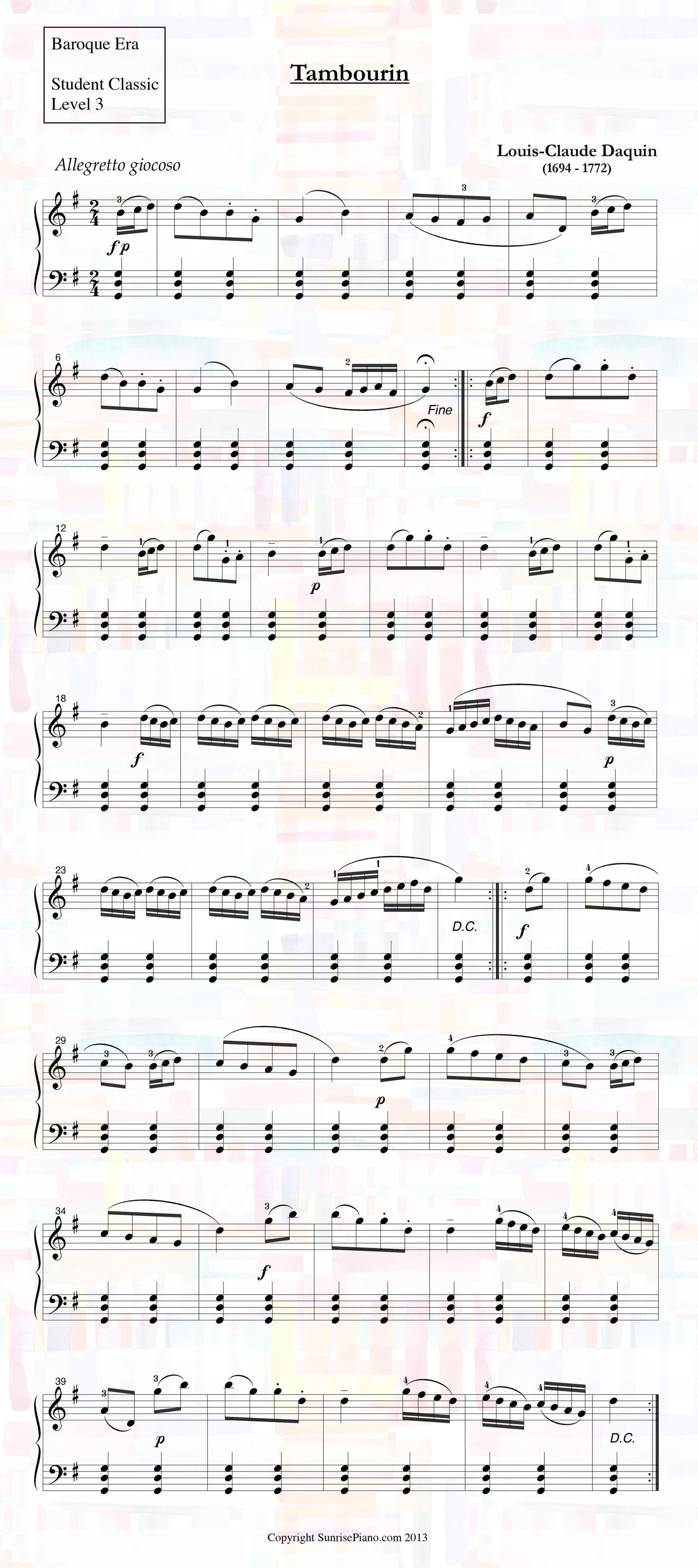 LouisClaude Daquin Tambourin Piano Sheet Music