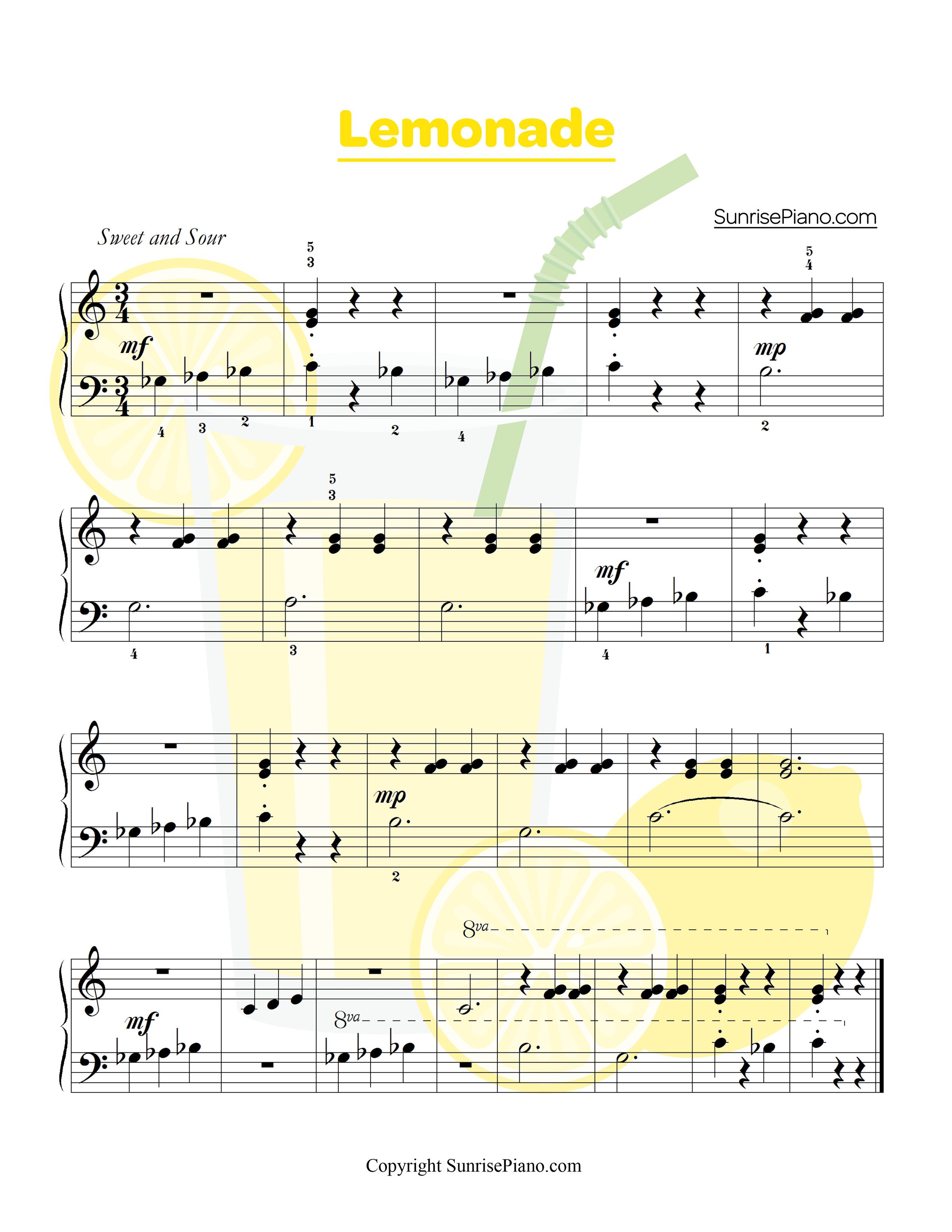 Lemonade Elementary Piano Sheet Music