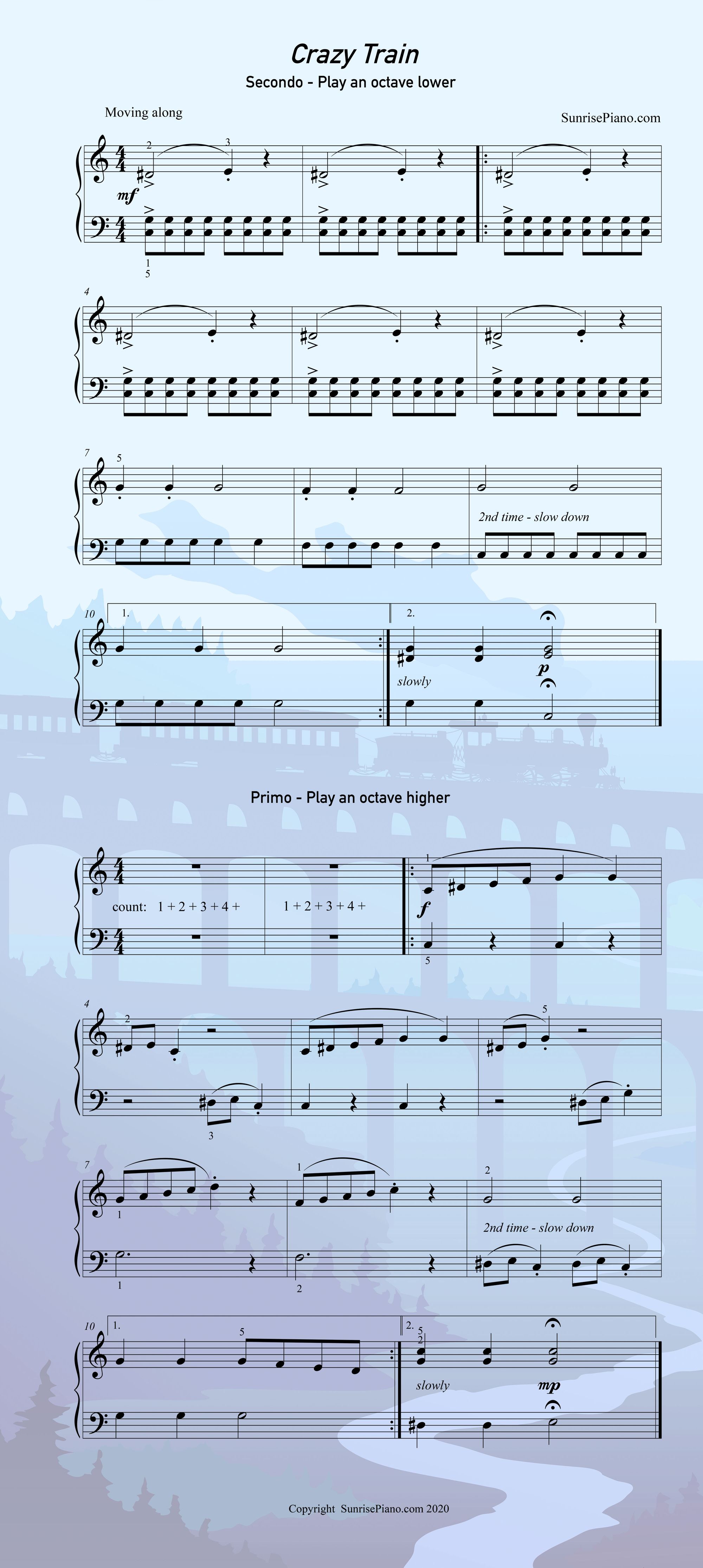 Crazy Train Late Elementary Piano Sheet Music