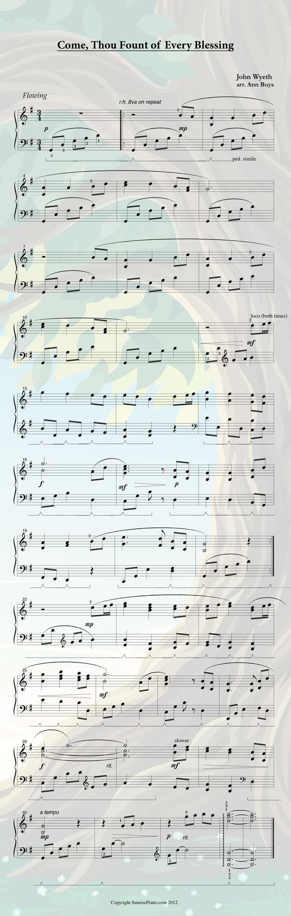 Come Thou Fount of Every Blessing Arrangement - Intermediate Piano